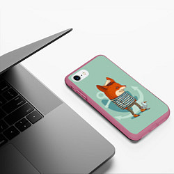 Чехол iPhone 7/8 матовый Лис-моряк, цвет: 3D-малиновый — фото 2