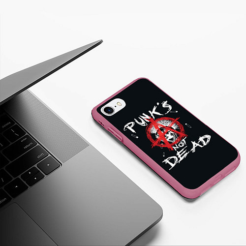 Чехол iPhone 7/8 матовый Punks Not Dead Анархия / 3D-Малиновый – фото 3