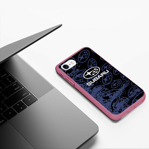 Чехол iPhone 7/8 матовый Subaru Pattern спорт / 3D-Малиновый – фото 3