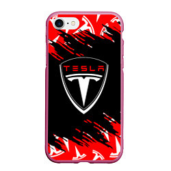 Чехол iPhone 7/8 матовый Tesla - Logo Sport Auto, цвет: 3D-малиновый
