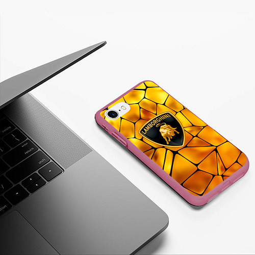 Чехол iPhone 7/8 матовый Lamborghini Gold плиты / 3D-Малиновый – фото 3