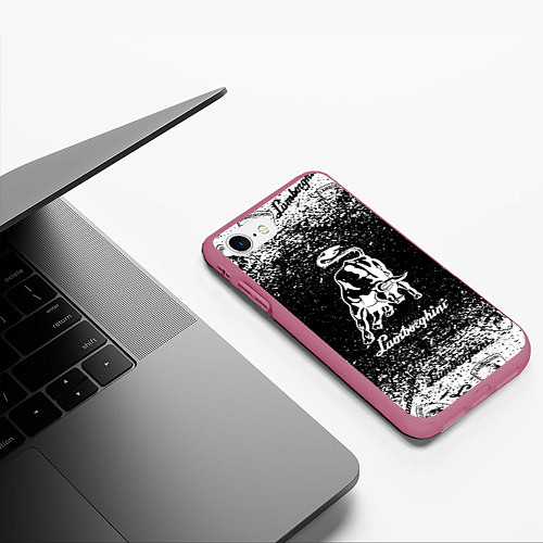 Чехол iPhone 7/8 матовый Lamborghini grunge бык / 3D-Малиновый – фото 3