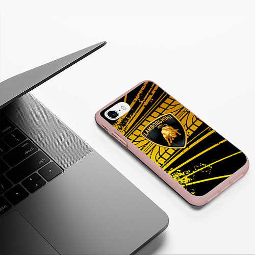 Чехол iPhone 7/8 матовый Lamborghini - Следы от шин / 3D-Светло-розовый – фото 3