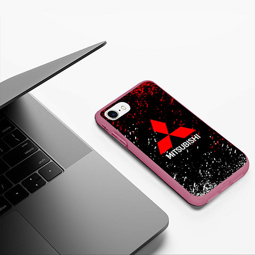 Чехол iPhone 7/8 матовый Mitsubishi Logo auto / 3D-Малиновый – фото 3