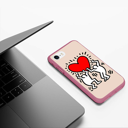 Чехол iPhone 7/8 матовый Светлое сердце / 3D-Малиновый – фото 3