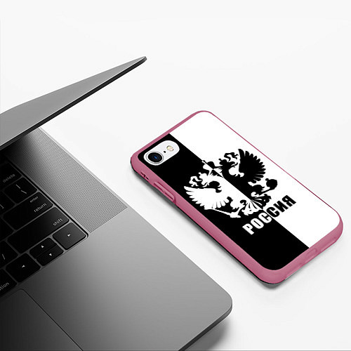 Чехол iPhone 7/8 матовый РОССИЯ чёрно-белое / 3D-Малиновый – фото 3