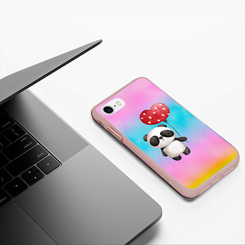 Чехол iPhone 7/8 матовый Маленькая панда с сердечком / 3D-Светло-розовый – фото 3