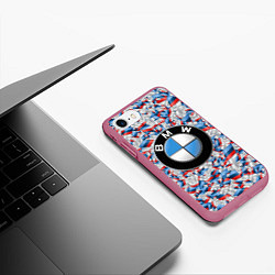 Чехол iPhone 7/8 матовый BMW M PATTERN LOGO, цвет: 3D-малиновый — фото 2