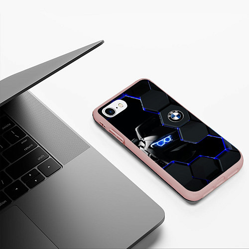 Чехол iPhone 7/8 матовый BMW НЕОН СОТЫ / 3D-Светло-розовый – фото 3
