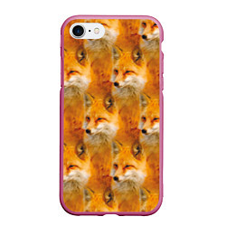 Чехол iPhone 7/8 матовый Рыжая лисица - паттерн, цвет: 3D-малиновый