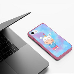 Чехол iPhone 7/8 матовый Маленький единорог kids, цвет: 3D-малиновый — фото 2
