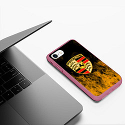 Чехол iPhone 7/8 матовый Porsche порше огонь, цвет: 3D-малиновый — фото 2