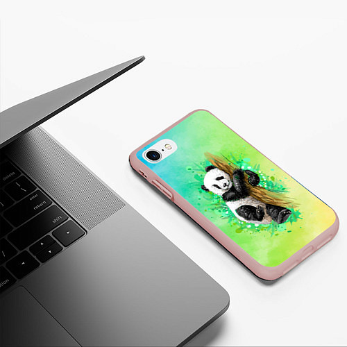 Чехол iPhone 7/8 матовый ПАНДА PANDA ЦВЕТНЫЕ КРАСКИ / 3D-Светло-розовый – фото 3