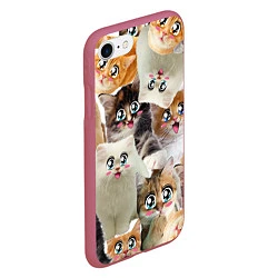 Чехол iPhone 7/8 матовый Много кошек с большими анимэ глазами, цвет: 3D-малиновый — фото 2