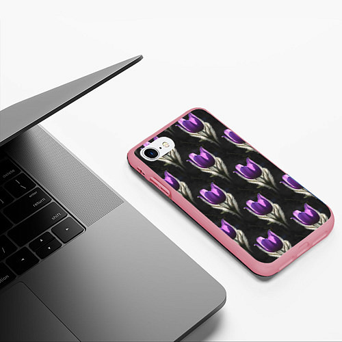 Чехол iPhone 7/8 матовый Фиолетовые цветы - паттерн / 3D-Баблгам – фото 3