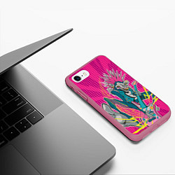 Чехол iPhone 7/8 матовый Крейзи-рок-обезьяна, цвет: 3D-малиновый — фото 2