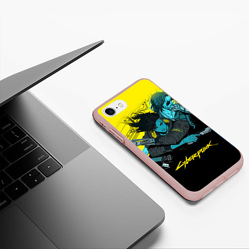 Чехол iPhone 7/8 матовый Ви и Джонни Cyberpunk 2077 Vi johnny / 3D-Светло-розовый – фото 3