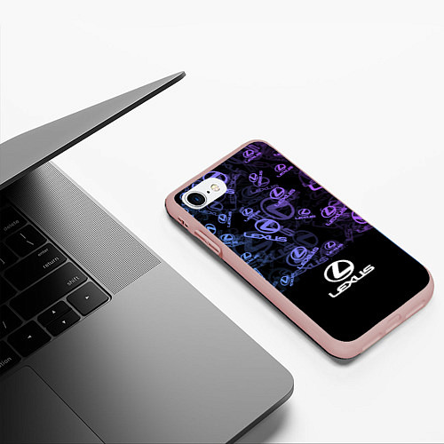 Чехол iPhone 7/8 матовый LEXUS LOGO NEON PATTERN / 3D-Светло-розовый – фото 3