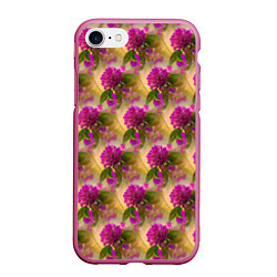 Чехол iPhone 7/8 матовый Фиолетовые цветочки 3d, цвет: 3D-малиновый