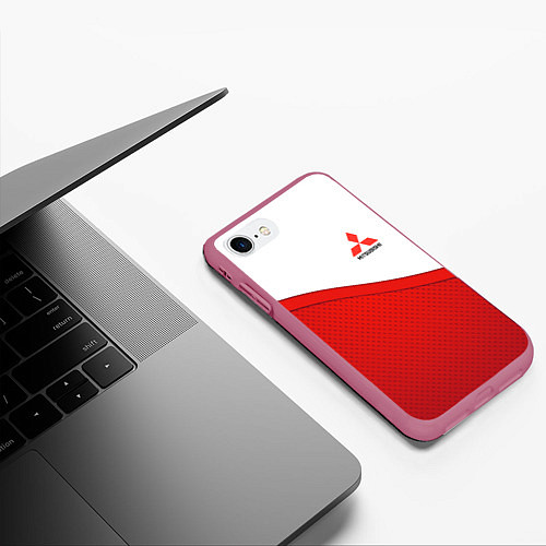 Чехол iPhone 7/8 матовый Митсубиси Mitsubishi LOGO / 3D-Малиновый – фото 3