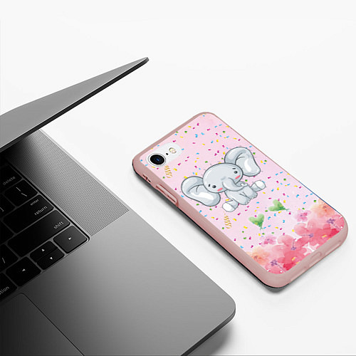 Чехол iPhone 7/8 матовый Слоних в конфетти / 3D-Светло-розовый – фото 3
