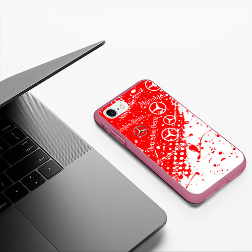 Чехол iPhone 7/8 матовый Mercedes Паттерн Брызги красок / 3D-Малиновый – фото 3