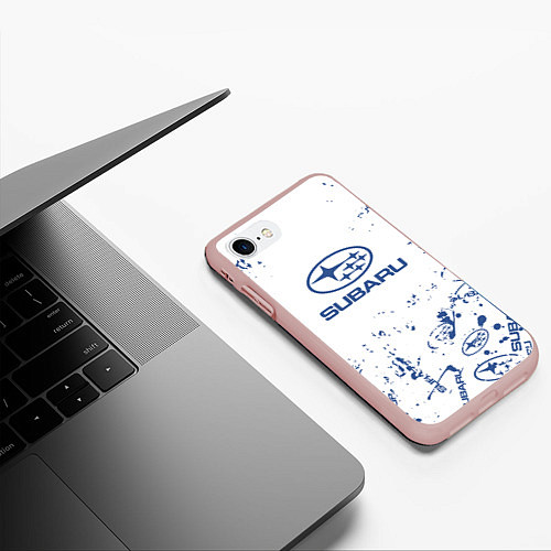 Чехол iPhone 7/8 матовый Subaru брызги / 3D-Светло-розовый – фото 3