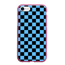 Чехол iPhone 7/8 матовый Шахматная доска Синяя, цвет: 3D-малиновый