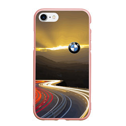 Чехол iPhone 7/8 матовый BMW Night route, цвет: 3D-светло-розовый