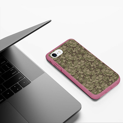 Чехол iPhone 7/8 матовый Вязаный Лесной Камуфляж / 3D-Малиновый – фото 3