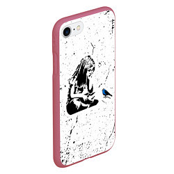 Чехол iPhone 7/8 матовый Banksy - Бэнкси девочка с птицей, цвет: 3D-малиновый — фото 2