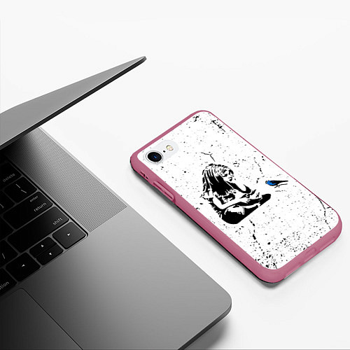 Чехол iPhone 7/8 матовый Banksy - Бэнкси девочка с птицей / 3D-Малиновый – фото 3