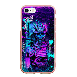 Чехол iPhone 7/8 матовый Неоновый Японский Самурай Neon Samurai Skull, цвет: 3D-светло-розовый