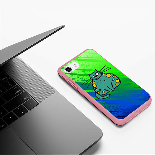 Чехол iPhone 7/8 матовый Прикольный зеленый кот / 3D-Баблгам – фото 3