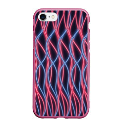 Чехол iPhone 7/8 матовый Неоновые волны Розовый и голубой на темном фоне, цвет: 3D-малиновый