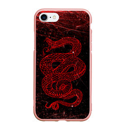 Чехол iPhone 7/8 матовый Красная Змея Red Snake Глитч, цвет: 3D-светло-розовый