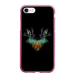 Чехол iPhone 7/8 матовый Душа природы - олени, цвет: 3D-малиновый
