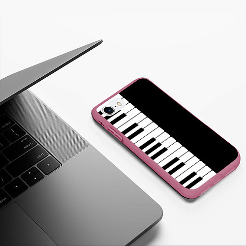 Чехол iPhone 7/8 матовый Черно-Белое Пианино Piano / 3D-Малиновый – фото 3