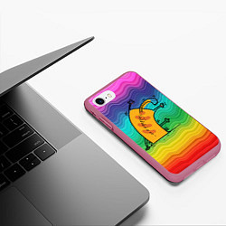 Чехол iPhone 7/8 матовый Кот вверх тормашками, цвет: 3D-малиновый — фото 2