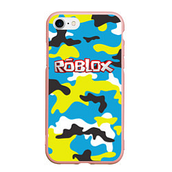 Чехол iPhone 7/8 матовый Roblox Камуфляж Небесно-Синий, цвет: 3D-светло-розовый