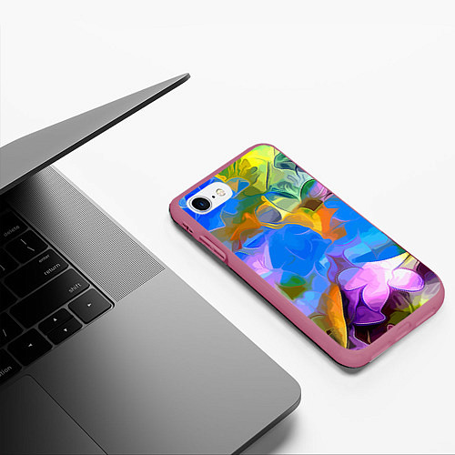 Чехол iPhone 7/8 матовый Цветочный узор Summer / 3D-Малиновый – фото 3