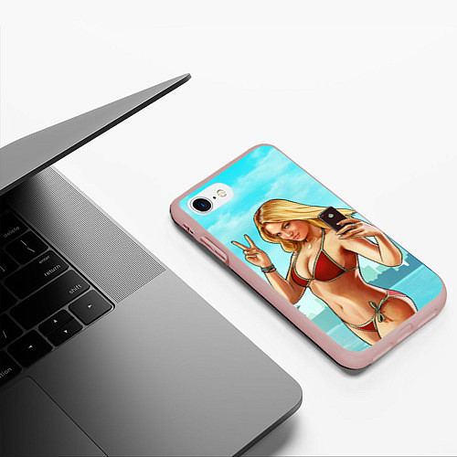 Чехол iPhone 7/8 матовый GTA Beach girl / 3D-Светло-розовый – фото 3