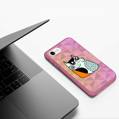 Чехол iPhone 7/8 матовый Милый Абстрактный котик / 3D-Малиновый – фото 3