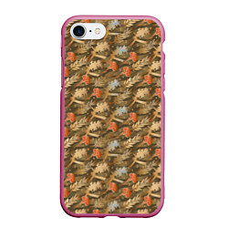 Чехол iPhone 7/8 матовый Гвоздики, золотой лавр, ленточки, цвет: 3D-малиновый