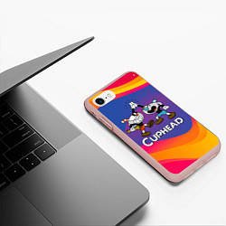 Чехол iPhone 7/8 матовый Веселые чашечки - Cuphead, цвет: 3D-светло-розовый — фото 2