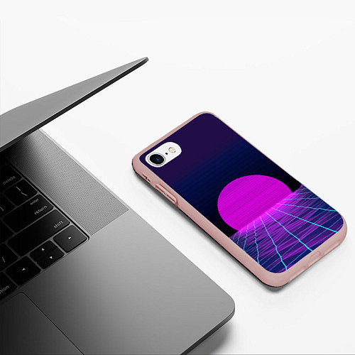 Чехол iPhone 7/8 матовый Закат розового солнца Vaporwave Психоделика / 3D-Светло-розовый – фото 3