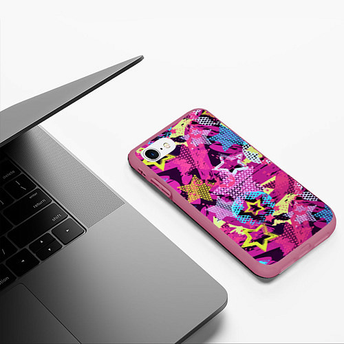 Чехол iPhone 7/8 матовый Star Colorful Pattern Fashion Neon / 3D-Малиновый – фото 3