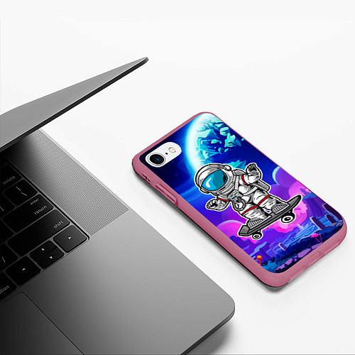 Чехол iPhone 7/8 матовый Космонавт - скейтер / 3D-Малиновый – фото 3