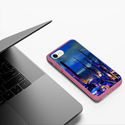 Чехол iPhone 7/8 матовый Город будущего Неон, цвет: 3D-малиновый — фото 2