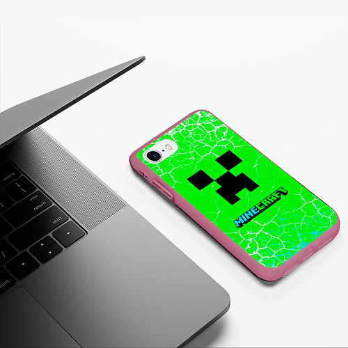 Чехол iPhone 7/8 матовый Minecraft зеленый фон / 3D-Малиновый – фото 3